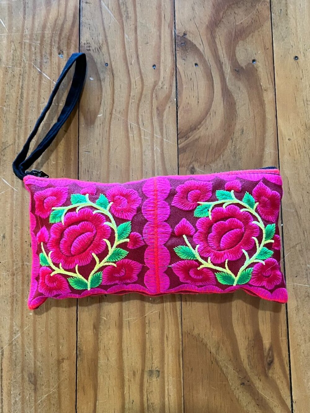 Embroidered Floral Hmong Tribe Wristlet 8" L x 4" H